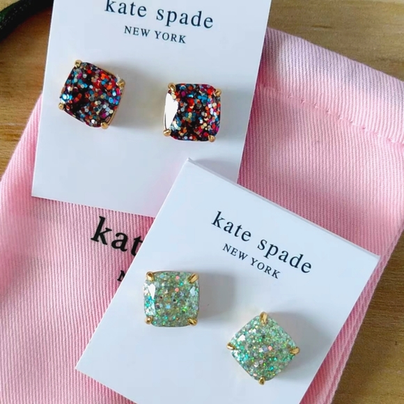 NWT Kate Spade Small Square Glitter Studs Earrings - Picture 2 of 11